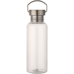 Trinkflasche aus recyceltem Kunststoff mit Edelstahl-Schraubverschluss und Tragegriff, 600 ml farbe transparent zweite Vorderansicht