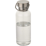 Trinkflasche aus recyceltem Kunststoff mit Edelstahl-Schraubverschluss und Tragegriff, 600 ml farbe transparent