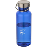 Trinkflasche aus recyceltem Kunststoff mit Edelstahl-Schraubverschluss und Tragegriff, 600 ml farbe köngisblau Ansicht mit Tampondruck
