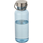 Trinkflasche aus recyceltem Kunststoff mit Edelstahl-Schraubverschluss und Tragegriff, 600 ml farbe hellblau