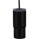 Doppelwandiger Thermobecher mit auslaufsicherem Deckel und Trinkhalm, 540 ml farbe schwarz zweite Vorderansicht