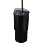 Doppelwandiger Thermobecher mit auslaufsicherem Deckel und Trinkhalm, 540 ml farbe schwarz