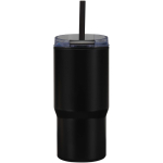 Doppelwandiger Thermobecher mit auslaufsicherem Deckel und Trinkhalm, 540 ml farbe schwarz zweite Rückansicht