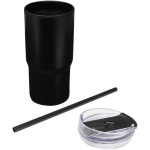 Doppelwandiger Thermobecher mit auslaufsicherem Deckel und Trinkhalm, 540 ml farbe schwarz zweite Ansicht