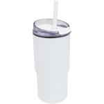 Doppelwandiger Thermobecher mit auslaufsicherem Deckel und Trinkhalm, 540 ml farbe weiß