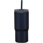 Doppelwandiger Thermobecher mit auslaufsicherem Deckel und Trinkhalm, 540 ml farbe marineblau zweite Vorderansicht