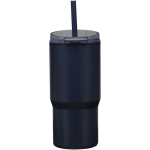 Doppelwandiger Thermobecher mit auslaufsicherem Deckel und Trinkhalm, 540 ml farbe marineblau zweite Rückansicht