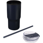 Doppelwandiger Thermobecher mit auslaufsicherem Deckel und Trinkhalm, 540 ml farbe marineblau zweite Ansicht