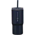 Doppelwandiger Thermobecher mit auslaufsicherem Deckel und Trinkhalm, 540 ml farbe marineblau Druckansicht des Logos 2