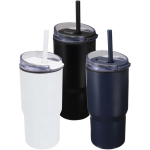Doppelwandiger Thermobecher mit auslaufsicherem Deckel und Trinkhalm, 540 ml farbe marineblau zweite Ansicht in verschiedenen Farben