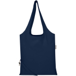 Faltbare Tragetasche mit Kordelzug aus recycelter Baumwolle 140 g/m² farbe marineblau zweite Vorderansicht