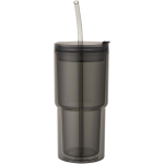 Doppelwandiger Becher mit Drehdeckel und integriertem Trinkhalm 480 ml farbe schwarz zweite Vorderansicht