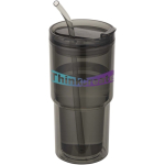 Doppelwandiger Becher mit Drehdeckel und integriertem Trinkhalm 480 ml farbe schwarz