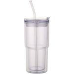Doppelwandiger Becher mit Drehdeckel und integriertem Trinkhalm 480 ml farbe transparent zweite Vorderansicht