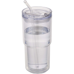 Doppelwandiger Becher mit Drehdeckel und integriertem Trinkhalm 480 ml farbe transparent
