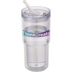Doppelwandiger Becher mit Drehdeckel und integriertem Trinkhalm 480 ml farbe transparent