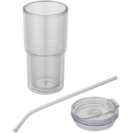 Doppelwandiger Becher mit Drehdeckel und integriertem Trinkhalm 480 ml farbe transparent zweite Ansicht