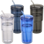 Doppelwandiger Becher mit Drehdeckel und integriertem Trinkhalm 480 ml farbe transparent zweite Ansicht in verschiedenen Farben