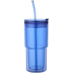 Doppelwandiger Becher mit Drehdeckel und integriertem Trinkhalm 480 ml farbe köngisblau zweite Vorderansicht