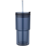 Doppelwandiger Becher mit Drehdeckel und integriertem Trinkhalm 480 ml farbe marineblau zweite Vorderansicht