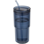Doppelwandiger Becher mit Drehdeckel und integriertem Trinkhalm 480 ml farbe marineblau