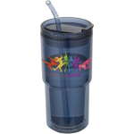 Doppelwandiger Becher mit Drehdeckel und integriertem Trinkhalm 480 ml farbe marineblau