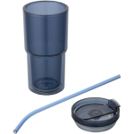 Doppelwandiger Becher mit Drehdeckel und integriertem Trinkhalm 480 ml farbe marineblau zweite Ansicht