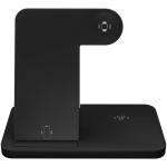 Klappbare kabellose 3-in-1-Ladestation mit Smartphone-Halterung SCX.design farbe schwarz zweite Vorderansicht