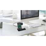 Klappbare kabellose 3-in-1-Ladestation mit Smartphone-Halterung SCX.design farbe schwarz Lifestyle-Bild