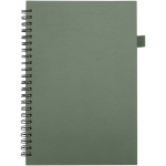 A5-Notizbuch aus Kunstleder mit festem Einband, Spiralbindung und linierten Seiten JournalBooks farbe grün mamoriert zweite Vorderansicht