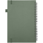 A5-Notizbuch aus Kunstleder mit festem Einband, Spiralbindung und linierten Seiten JournalBooks farbe grün mamoriert zweite Rückansicht