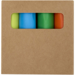 Set mit 4 Mini-Textmarkern in Kraftpapierbox farbe mehrfarbig zweite Ansicht mit Box