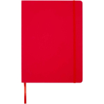 A4-Notizbuch aus Kunstleder mit festem Einband, Gummibandverschluss und linierten Seiten farbe rot zweite Vorderansicht