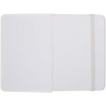 A7-Notizbuch aus Kunstleder mit festem Einband, Gummibandverschluss und linierten Seiten farbe weiß dritte Vorderansicht