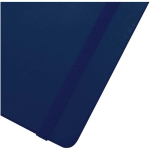 A7-Notizbuch aus Kunstleder mit festem Einband, Gummibandverschluss und linierten Seiten farbe marineblau Detailansicht 1