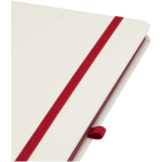 A5-Notizbuch mit festem Einband, Gummibandverschluss und Soft-Touch-Oberfläche, liniert farbe rot Detailansicht 1