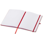 A5-Notizbuch mit festem Einband, Gummibandverschluss und Soft-Touch-Oberfläche, liniert farbe rot zweite Ansicht