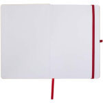 A5-Notizbuch mit festem Einband, Gummibandverschluss und Soft-Touch-Oberfläche, liniert farbe rot dritte Vorderansicht