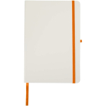 A5-Notizbuch mit festem Einband, Gummibandverschluss und Soft-Touch-Oberfläche, liniert farbe orange zweite Vorderansicht