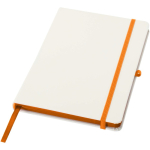A5-Notizbuch mit festem Einband, Gummibandverschluss und Soft-Touch-Oberfläche, liniert farbe orange