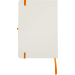 A5-Notizbuch mit festem Einband, Gummibandverschluss und Soft-Touch-Oberfläche, liniert farbe orange zweite Rückansicht