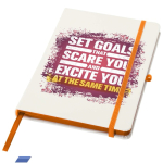 A5-Notizbuch mit festem Einband, Gummibandverschluss und Soft-Touch-Oberfläche, liniert farbe orange