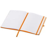 A5-Notizbuch mit festem Einband, Gummibandverschluss und Soft-Touch-Oberfläche, liniert farbe orange zweite Ansicht