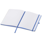 A5-Notizbuch mit festem Einband, Gummibandverschluss und Soft-Touch-Oberfläche, liniert farbe köngisblau zweite Ansicht