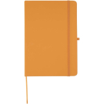 Set aus A5-Notizbuch mit festem Einband und Kugelschreiber mit blauer Tinte farbe orange zweite Vorderansicht