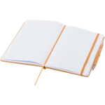 Set aus A5-Notizbuch mit festem Einband und Kugelschreiber mit blauer Tinte farbe orange zweite Ansicht
