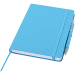Set aus A5-Notizbuch mit festem Einband und Kugelschreiber mit blauer Tinte farbe hellblau