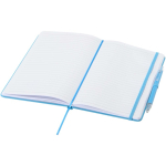 Set aus A5-Notizbuch mit festem Einband und Kugelschreiber mit blauer Tinte farbe hellblau zweite Ansicht