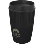 Wiederverwendbarer Becher mit 360°-Deckel und Isolierrand 350 ml farbe schwarz Druckansicht des Logos 2