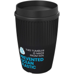 Wiederverwendbarer Becher mit 360°-Deckel und Isolierrand 350 ml farbe schwarz Ansicht mit Logo